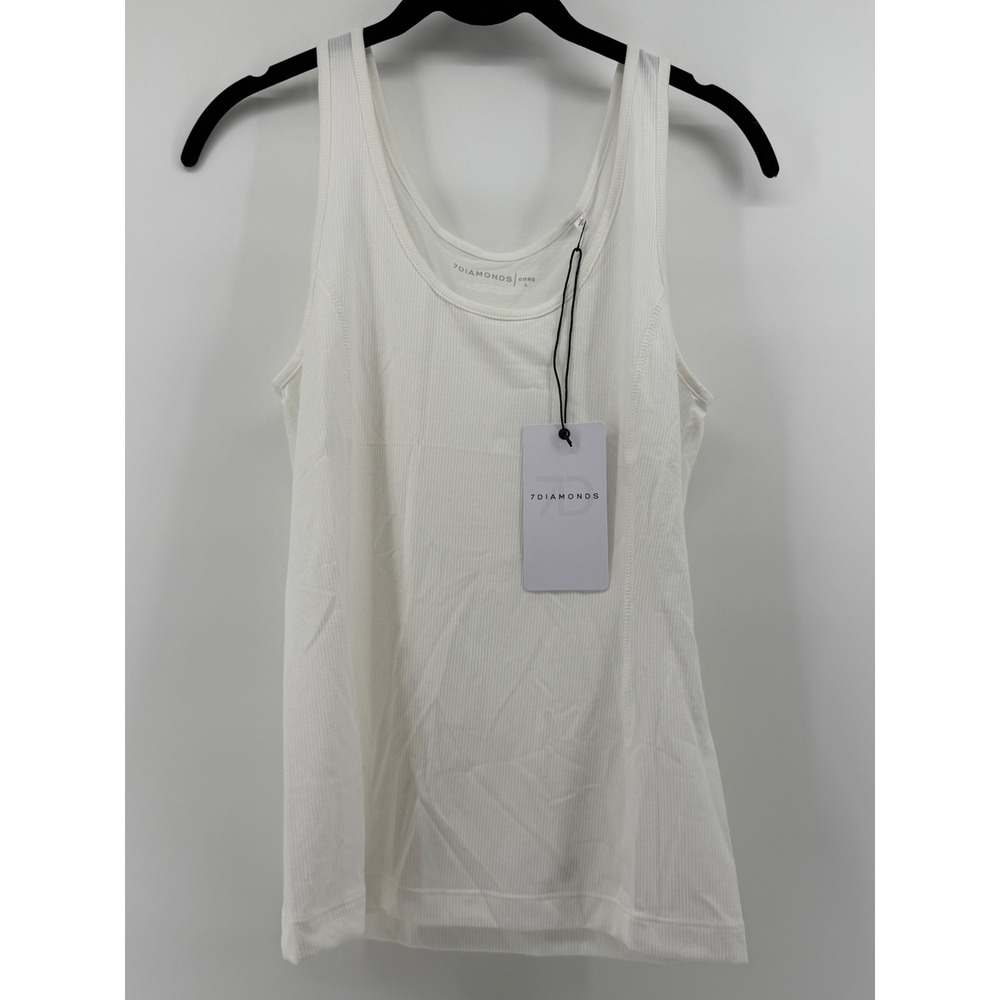 7DIAMONDS Core Ribbed Tank Top White Scoop Neck Sleeveless Camisole‎ NWT Large